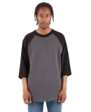 Shaka Wear SHRAG Adult 6 oz 3/4 Sleeve Raglan T-Sh in Chcrl gr ht/ blk