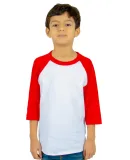 Shaka Wear SHRAGY Youth 6 oz., 3/4-Sleeve Raglan in White/ red