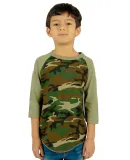 Shaka Wear SHRAGCY Youth 6 oz., 3/4-Sleeve Camo Ra in Camo green/ oliv