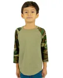 Shaka Wear SHRAGCY Youth 6 oz., 3/4-Sleeve Camo Ra in Olive/ camo grn