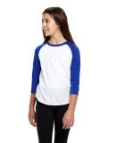 US Blanks US6601K Youth Baseball Raglan T-Shirt in White/ royal