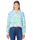 J America 8853 Women's Crop Hooded Sweatshirt in Lagoon tie dye