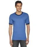 American Apparel BB410 USA-Made Unisex 50/50 Ringe in Heather lake blue/ navy