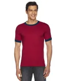 American Apparel BB410 USA-Made Unisex 50/50 Ringe in Heather red/ navy