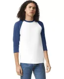 American Apparel 2003CVC Unisex CVC Raglan Tee in White/ heather indigo