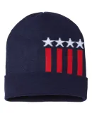 Cap America RK12 USA-Made Patriotic Cuffed Beanie in True navy/ white/ true red stars