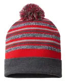Cap America RKL12 USA-Made Striped Beanie in True red