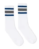Socco Socks SC100 USA-Made Striped Crew Socks in White/ royal/ grey
