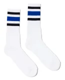 Socco Socks SC100 USA-Made Striped Crew Socks in White/ black/ blue
