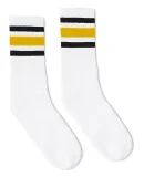 Socco Socks SC100 USA-Made Striped Crew Socks in White/ black/ gold