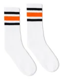 Socco Socks SC100 USA-Made Striped Crew Socks in White/ black/ orange