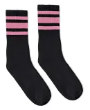 Socco Socks SC100 USA-Made Striped Crew Socks in Black/ pink