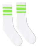 Socco Socks SC100 USA-Made Striped Crew Socks in White/ neon green