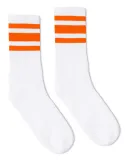 Socco Socks SC100 USA-Made Striped Crew Socks in White/ neon orange