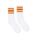 Socco Socks SC100 USA-Made Striped Crew Socks in White/ orange