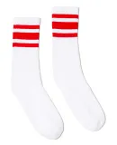 Socco Socks SC100 USA-Made Striped Crew Socks in White/ red