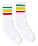 Socco Socks SC100 USA-Made Striped Crew Socks in White/ rasta