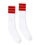 Socco Socks SC100 USA-Made Striped Crew Socks in White/ red thick stripe