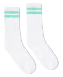 Socco Socks SC100 USA-Made Striped Crew Socks in White/ mint 2 stripe