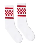 Socco Socks SC300 USA-Made Checkered Crew Socks in White/ red