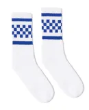 Socco Socks SC300 USA-Made Checkered Crew Socks in White/ blue