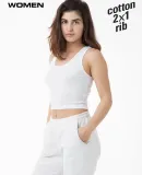 Los Angeles Apparel 21308 2x1 Rib Crop Tank in White