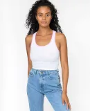 Los Angeles Apparel 21308 2x1 Rib Crop Tank in White/baby pink