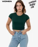 Los Angeles Apparel 43035 Cap Sleeve Baby Rib Crop in Forest green