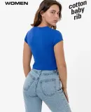 Los Angeles Apparel 43035 Cap Sleeve Baby Rib Crop in Royal blue