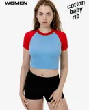 Los Angeles Apparel 43077 Baby Rib Short Sleeve Ra in Baby blue/red