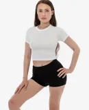 Los Angeles Apparel 43077 Baby Rib Short Sleeve Ra in White/white