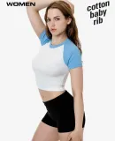 Los Angeles Apparel 43077 Baby Rib Short Sleeve Ra in White/baby blue