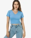 Los Angeles Apparel 4356 Baby Rib Short Sleeve V-N in Baby blue