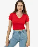 Los Angeles Apparel 4356 Baby Rib Short Sleeve V-N in Red