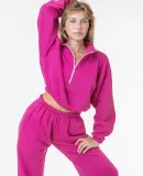 Los Angeles Apparel F396 Flex Fleece Crop Half Zip in Fuchsia