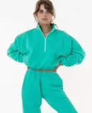 Los Angeles Apparel F396 Flex Fleece Crop Half Zip in Pool green