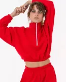 Los Angeles Apparel F396 Flex Fleece Crop Half Zip in Red