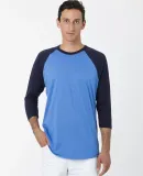 Los Angeles Apparel FF53 3/4 Slv Ctn Poly Raglan 3 in Heather lake blue/navy