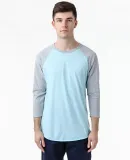 Los Angeles Apparel FF53 3/4 Slv Ctn Poly Raglan 3 in Light blue/heather