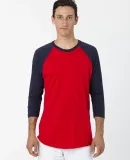 Los Angeles Apparel FF53 3/4 Slv Ctn Poly Raglan 3 in Red/navy