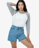 Los Angeles Apparel FF53 3/4 Slv Ctn Poly Raglan 3 in White/heather grey