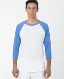 Los Angeles Apparel FF53 3/4 Slv Ctn Poly Raglan 3 in White/heather lake blue