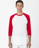 Los Angeles Apparel FF53 3/4 Slv Ctn Poly Raglan 3 in White/red