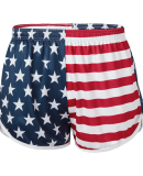 Soffe 1020MU Adult Free Short in Moh white/red stripe w/ navy/w moh