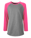 Soffe 3050V Jr's Hthr BB Tee in Grey heather/neon pink 90f
