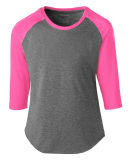 Soffe 3050G GIRLS HEATHERED BASEBALL TEE in Grey heather/neon pink 90f