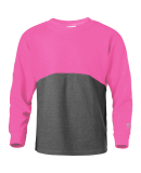 Soffe 5353G Girls Crew in Grey heather/neon pink 91e