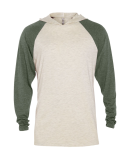 Soffe P909TS ADULT TRI BLEND RAGLAN HOODIE in Oatml hthr body/moss sleeve j27