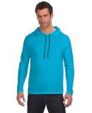 Gildan 987 Adult Lightweight Long-Sleeve Hooded T- in Carib blue/ d gr