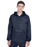 8925 UltraClub® Adult 1/4-Zip Hooded Nylon Pullov in True navy